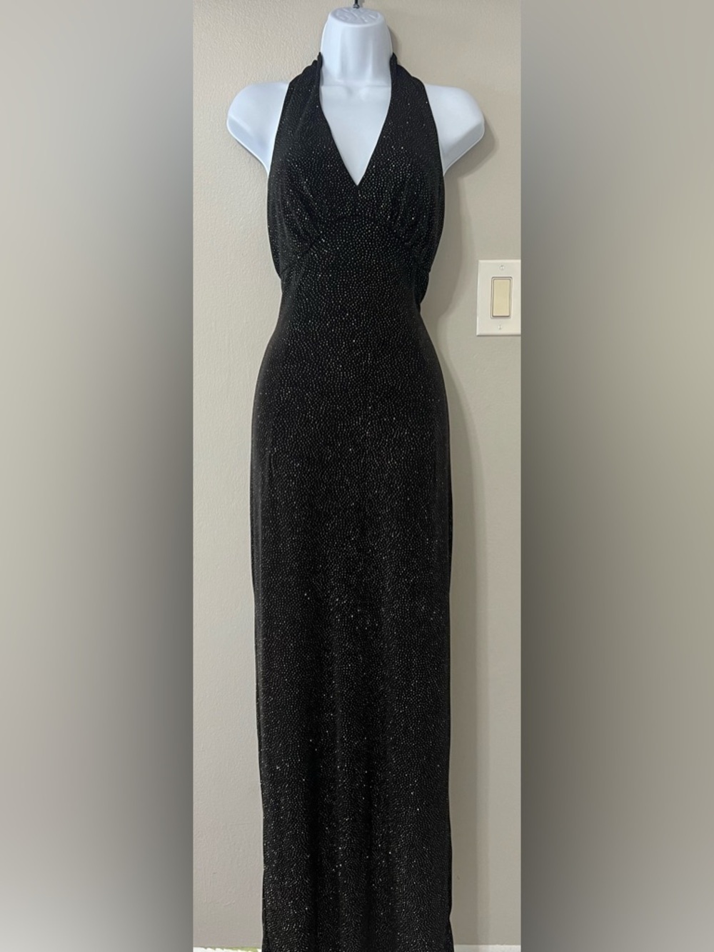 Vintage Gunne Sax Jessica McClintock Black Sparkle Halter Gown Y2K Formal Dress